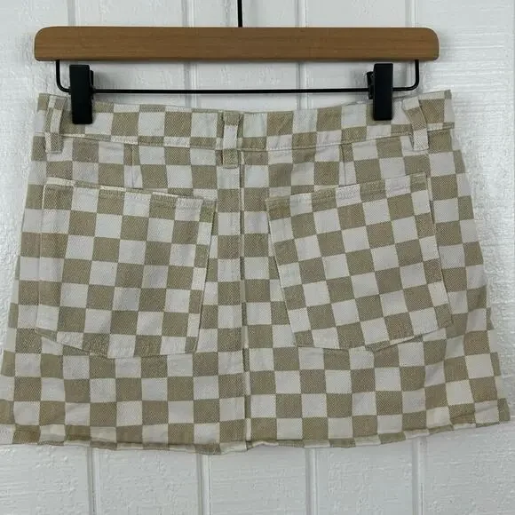 RSQ Checkered Mini Skirt Y2K Grunge Skater Brown White Women 26 - Picture 5 of 5